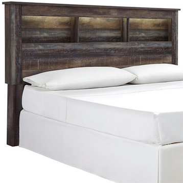 Bowery Hill Engineered Wood King California Bookcase LED Headboard in Brown
