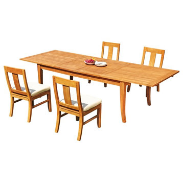 5-Piece Outdoor Teak Set, 122" X-Large Rectangle Table, 4 Osbo Armless Chairs
