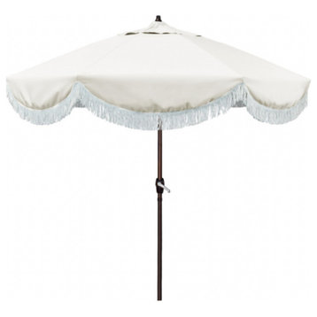 7.5' Surfside Patio Umbrella With Fiberglass Ribs and White Fringe, Natural