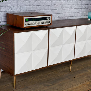 Modern Credenza, Walnut Mid Century Sideboard, Modern TV Stand, White Doors