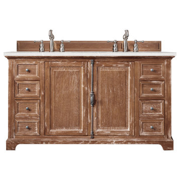 Providence 60" Double Vanity Cabinet, Driftwood, Eternal Serena Quartz