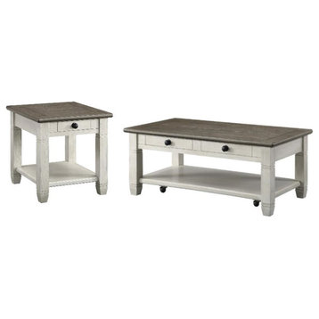 Home Square 2-Piece Set with End Table and Coffee Table in Antique White