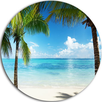 Palm Trees And Sea, Landscape Photo Disc Metal Wall Art, 36"