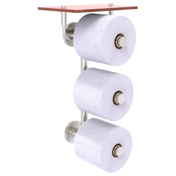 Prestige Skyline 3 Roll Toilet Paper Holder with Wood Shelf, Satin Nickel