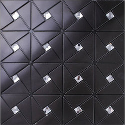 Peel and Stick Tile Glass Diamond Pinwheel Pattern Black Adhesive Mosaic - Mosaic Tile