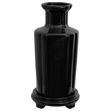 12" Solid Black Porcelain Vase