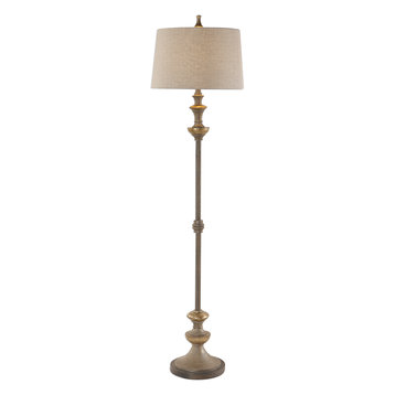 Classic Tall Silver Bronze Floor Lamp | Traditional Thin Metal Pole Ivory Shade