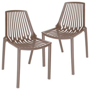 LeisureMod Acken Mid-Century Modern Plastic Dining Chair Set of 2, Taupe