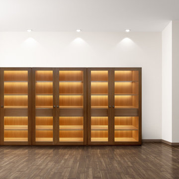 Modern solid oak bookshelf with an asymmetric design
