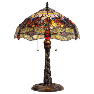 DRAGAN Tiffany-style 2 Light Dragonfly Table Lamp 16 Shade