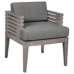 Armen Living - Vivid Outdoor Patio Dining Chair, Gray Eucalyptus Wood Gray Olefin Cushions - Introducing the Vivid Outdoor Patio Dining Chair  an exquisite blend of elegance and durability designed to elevate your outdoor dining experience. Crafted with precision and care, this dining chair combines the timeless appeal of Eucalyptus wood with the practicality of water-resistant and UV-resistant features, making it a stellar addition to your patio furniture collection. The durable Eucalyptus wood frame not only enhances the chair's aesthetic charm but also guarantees longevity, ensuring that the Vivid Outdoor Patio Dining Chair stands up to the demands of outdoor living. Its versatile design effortlessly complements various outdoor settings, from intimate patio dinners to lively garden gatherings. Designed for outdoor enthusiasts who appreciate both style and resilience, the Vivid Dining Chair boasts water-resistant and UV-resistant properties. This means that your dining chair remains unfazed by the whims of weather, providing a reliable and stylish seating solution for every occasion. The plush Olefin cushions in a soothing gray tone add an extra layer of comfort to your outdoor dining experience. With water-resistant properties and easily removable covers, these cushions make maintenance a breeze, ensuring your dining chair stays inviting and fresh, even after a delightful meal under the open sky. Elevate your outdoor dining setup with the Vivid Outdoor Patio Dining Chair in Eucalyptus Wood. Whether you're enjoying a quiet dinner for two or hosting a larger gathering, this chair offers a perfect balance of style and functionality. Invest in quality outdoor furniture that not only complements your patio but also enhances your overall dining experience.