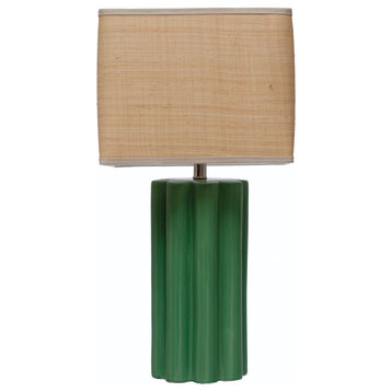 Stoneware Fluted Table Lamp With Raffia Shade