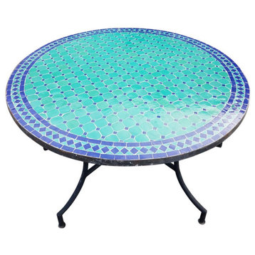 48" Round Moroccan Mosaic Table, Aqua / Blue