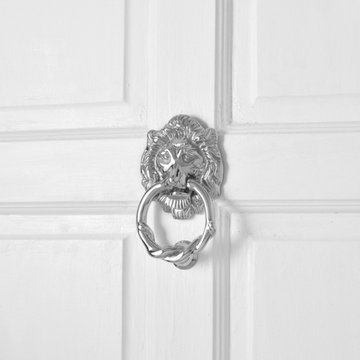 Large Chrome Cast Brass Lion Head Door Knocker Shiny Lion Ring Style Knocker