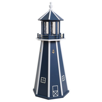 Outdoor Poly Lumber Lighthouse Lawn Ornament, Navy and White, 4 Foot, Solar Light