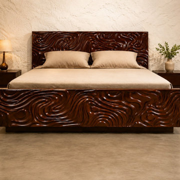 Sculptural Carved Wood Platform Bed | Luxury Organic Modern Statement Bed
