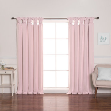 BANDTAB -Thermal Insulated Blackout Knotted Tab Curtain Set, Newpink, 52" W X 84
