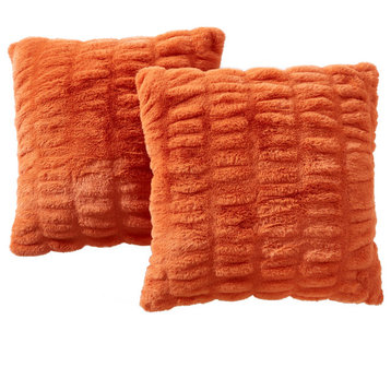 Shar Pei Faux Fur Pillow Shell Set, Burnt Orange, 2 Piece Throw, 20"x20"