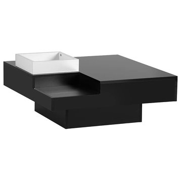 Modern Coffee Table, Square Design With Removable Tray & LED Lighting, Black