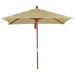 California Umbrella - 6'x6' Wood Market Umbrella Pulley Open Marenti Wood, Sunbrella, Heather Beige - California Umbrella, Inc. Has been producing high quality patio umbrellas & frames for over 65 years. The California Umbrella trademark is immediately recognized for its standard in engineering & innovation among all brands in the United States. As a leader in the industry, they strive to provide you with products & service that will satisfy even the most demanding consumers. Their umbrellas are constructed to give consumers many years of pleasure. Their canopy designs are limited only by the imagination. They are dedicated to providing artistic, innovative, fashion conscience & high quality products for all of your customer needs. Iconic magenta wood frame & ribs will get anyone attention. The Sunbrella fabric is the best choice in the outdoor industry- durable, easy to maintain & UV safe. This type of fabric is water-repellant & through research, it has been proved that the fabric providesup to 98% protection against harmful UV rays. The darker the color of the fabric- the stronger the protection. You can use Sunbrella fabrics for as many years as you please & still get the same Degree of protection as the first day you bought it. Awarded "seal of Recommendation" by the skin Cancer foundation, Sunbrella fabric is simply the best you can get. Please note that all umbrellas are sold without the base. The base can be purchased separately.