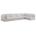 Meridian Furniture - Ease Fabric Upholstered L-Shaped Modular Sectional, Cream, 5 Piece: 2 Corner, 3 Armless - Ease into comfort when you bring home this Ease fabric modular sofa. Designed with an uber casual vibe in mind, this plump sofa sits low to the floor, making it a simplistically perfect addition to a living room, den, game room, teen's room, or dorm room. This fun sofa is part of a modular collection, so you can add it with other items in the Ease collection for a custom arrangement.