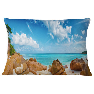 Rocky Seychelles Island Panorama Oversized Beach Throw Pillow, 12"x20"