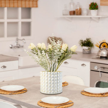 Serene Spaces Living White Studded Ceramic Cylinder Vase, Large