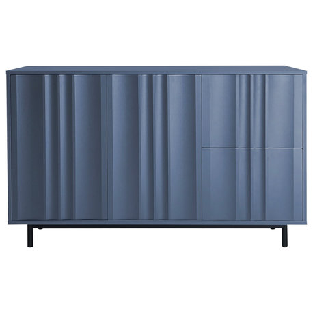 TATEUS Wave Pattern Storage Cabinet with 2 Doors and 2 Drawers, Navy Blue