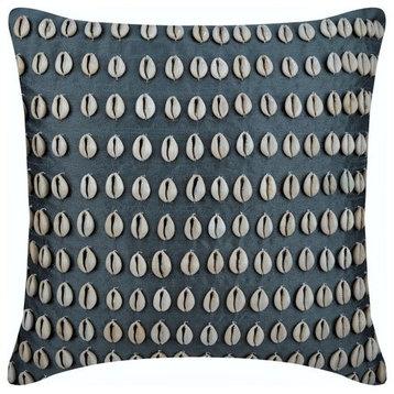 Grey Sofa Pillow Cover 24x24 Silk Shell Sea Beach Style, Bohemian Shells