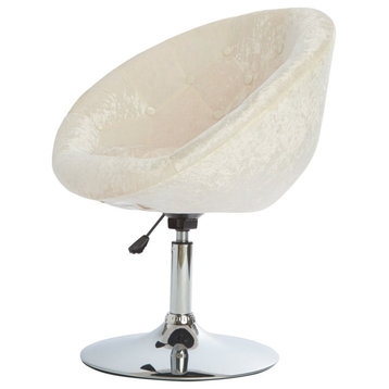 Antoinette Round Tufted Vanity Chair, White Crushed Velvet