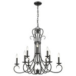 Laurel Designs - Homestead 2 Tier, 9 Light Candelabra Chandelier, Black - This traditional, candle-style chandelier with your choice of smooth black or satin pewter finish adds a romantic aesthetic to modern decor. This generous chandelier is ideal for grand entries and high ceilings as it comes with 6 feet of chain. The chandelier offers brilliant light and elegant shadows as the steel swirl frame is casted on the walls.  This chandelier is dimmable and made for easy installation as all mounting hardware is included.