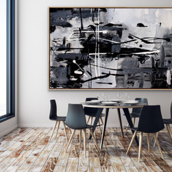 Preethi Arts - 72x36 inches Black white minimal modern abstract painting Large wall art - Paintings