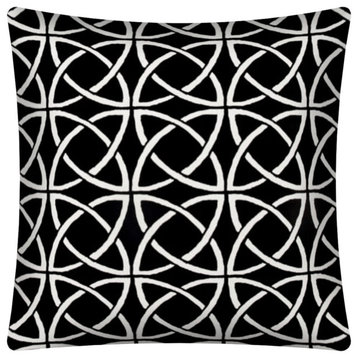 17" X 17" Black And White Zippered Polyester Interlocking Throw Pillow Cover