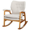 Mid Century Rocking Chair, Wooden Frame With Cushioned Seat & Button Backrest