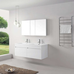 55 inch Wall Mounted Double Sink Bathroom Vanity White Finish - Bathroom Vanities And Sink Consoles