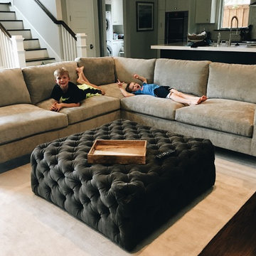 Transitional Slope Arm Sectional and Diamond Tufted Ottoman