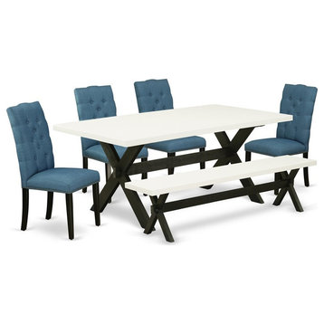 East West Furniture X-Style 6-piece Wood Dining Table and Chair Set in Black