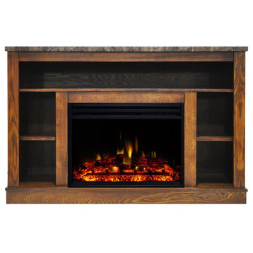 Seville Electric Fireplace Heater With 47" Walnut TV Stand, Multicolor Flames