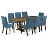East West Furniture Lassale 9-piece Wood Dining Table Set in Jacobean Brown