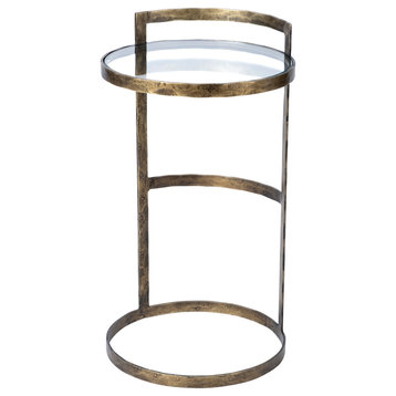 Reimer Glass Top w/Gold Metal Frame Round Accent Table