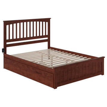 Mission Queen Bed With Matching Footboard And Twin Extra Long Trundle, Walnut