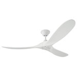 Visual Comfort Fan Collection - 60" Maverick, Matte White - With a sleek modern silhouette, a DC motor and super energy-efficiency, the 60" Maverick ceiling fan from Monte Carlo features softly rounded blades and elegantly simple housing. Maverick has a 60-inch blade sweep and a 3-blade design that delivers a distinct profile and incredible airflow for living rooms, great rooms or outdoor covered areas. It includes a hand-held remote with six speeds and reverse, and is available in six distinct finish options: Brushed Steel housing with Dark Walnut blades, Brushed Steel housing with Koa blades, Matte Black housing with Dark Walnut Blades, Aged Pewter housing with Light Gray Weathered Oak blades, Matte Black housing with Matte Black blades and Matte White housing with Matte White blades. All versions feature beautiful hand-carved, balsa wood blades. ENERGY STAR qualified. Maverick fans are damp-rated, and may be used indoors and in covered outdoor spaces.