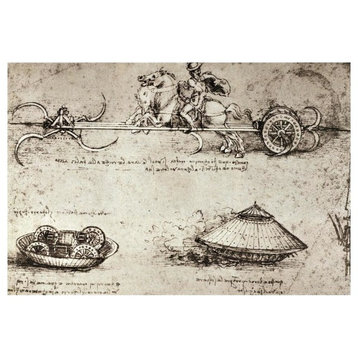 "Military Inventions Sketches" Digital Paper Print by Leonardo Da Vinci, 24"x17"