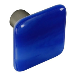 CKP - Art Glass Knob, Cobalt Blue Swirl, Dull Brushed Nickel Base - Cabinet And Drawer Knobs