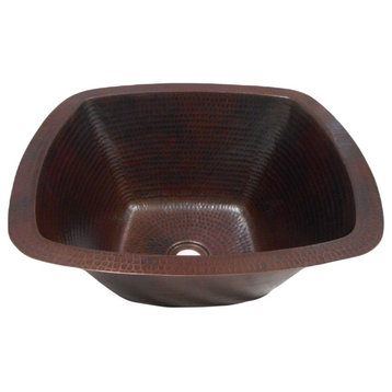 Aged Copper 15" Square Copper Bathroom Sink with Hammering