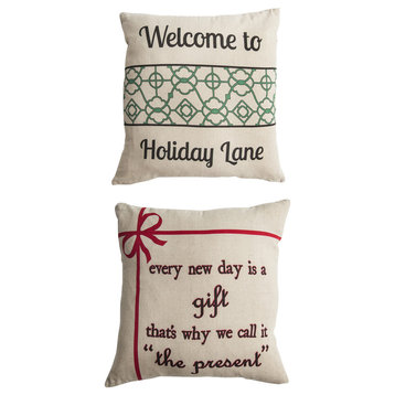 Holiday Lane /Christmas Indoor Outdoor Reversible Linen Message Pillow