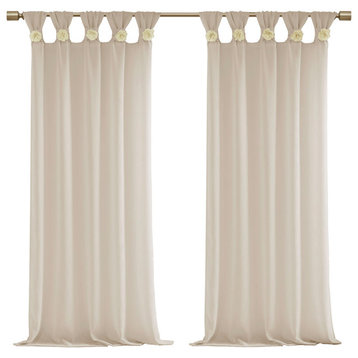 Madison Park Rosette Floral Embellished Cuff Tab Top Solid Curtain Panel