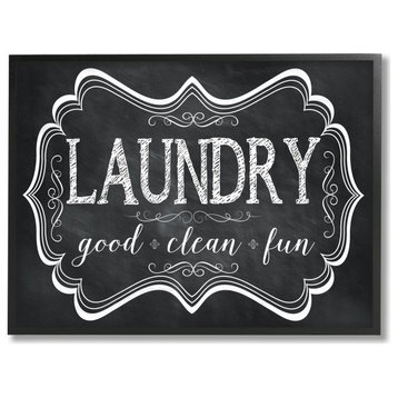 Stupell Industries Laundry Good Clean Fun Chalk Look, 24"x30", Black Framed