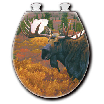 White Toilet Seat, Denali Autumn Moose, Round