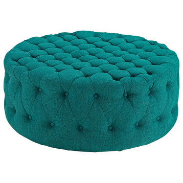 Button Tufted Ottoman, Round Circle Tufted Coffee Table Cocktail Ottoman, Teal